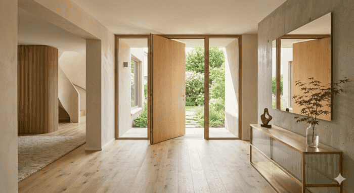 entree-maison-feng-shui-geneve-energie-fluide Entrée de maison épurée et lumineuse, design Feng Shui traditionnel.